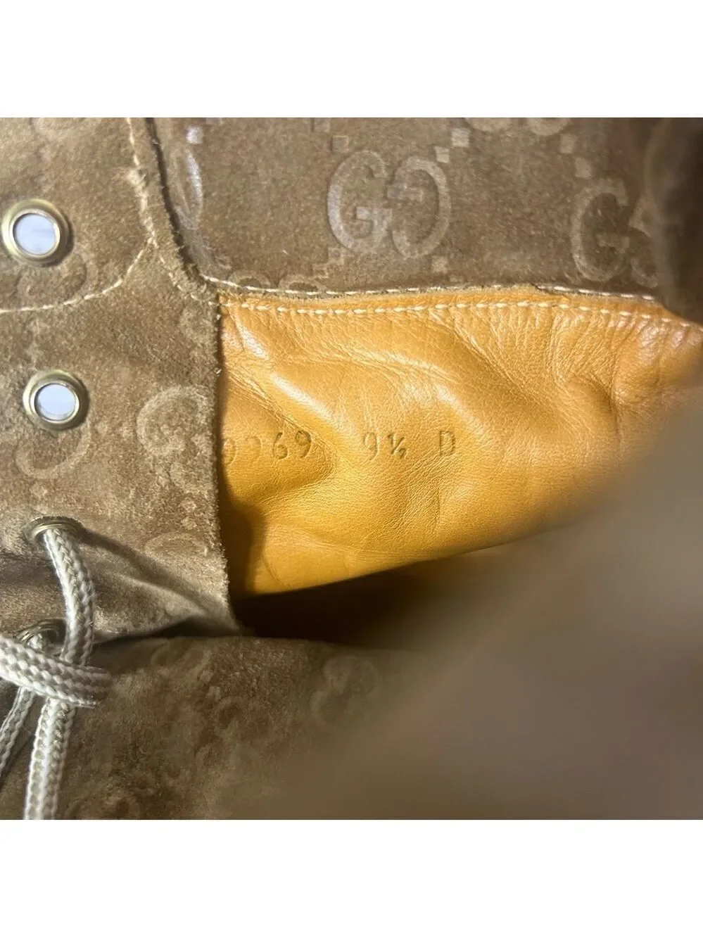 GUCCI Men’s Leather Suede Timberland Style Boots Logo Beige Lace Up 9.5D